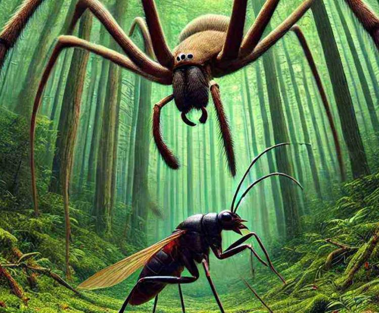 A daddy long legs spider hunting its prey, showcasing nature's food chain in action.